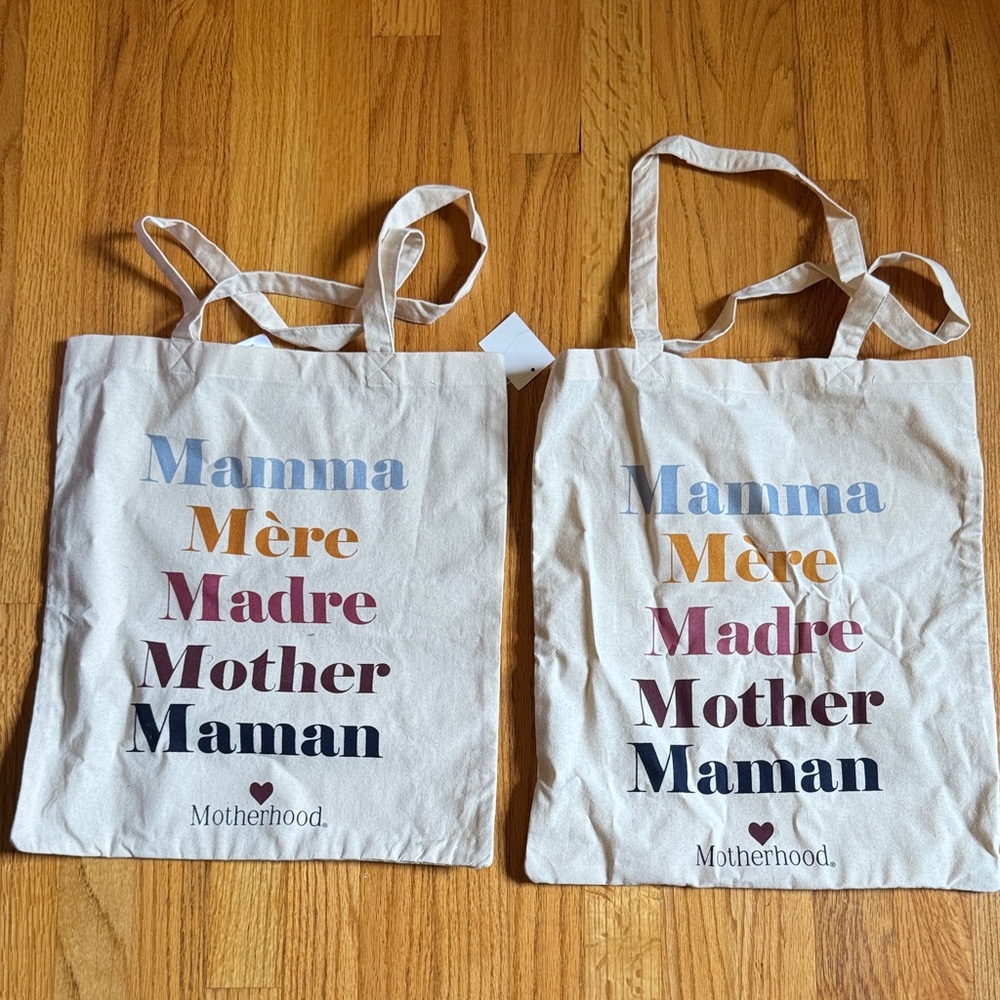 Motherhood Cream Tote with Multicolor Text